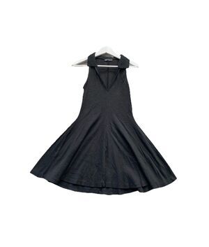 ZARA BLACK SLEEVESS COLLARED DEEP V RIBBED MINI DRESS SZ M TENNIS GOLF preppy
